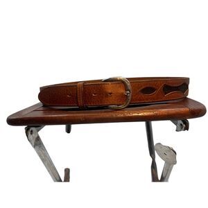 Tooled Brown Leather Belt – Size 38  Genuine cowhide leather belt